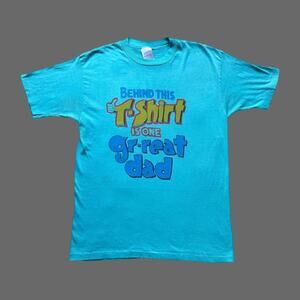 RARE Vintage 70's/80's Dad Graphic Blue SS Tee Size L GUC